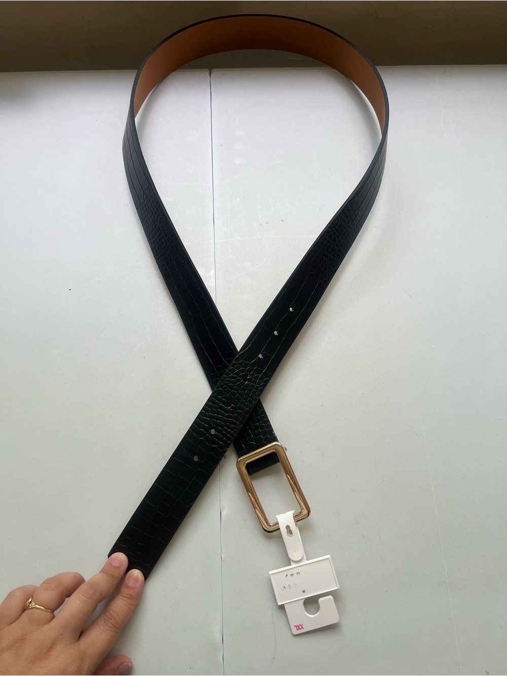 a new day Black Croc-Embossed Wide Belt with Gold Rectangular Buckle